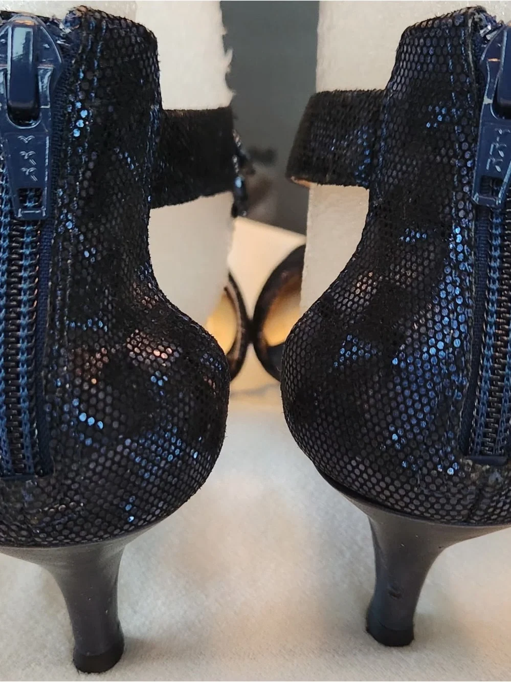 Alex Marie Black Beaded Fringe Open-Toe Heels